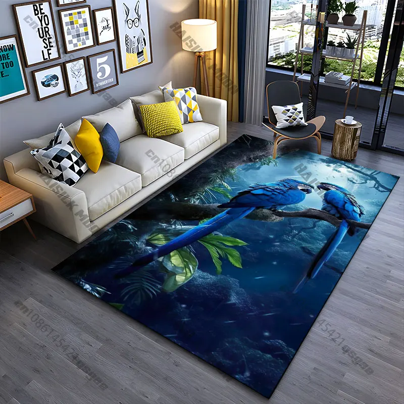 Tropical parrots in lush rainforest carpet Yoga living room room decor children's crawling mat doormat area rug games mat
