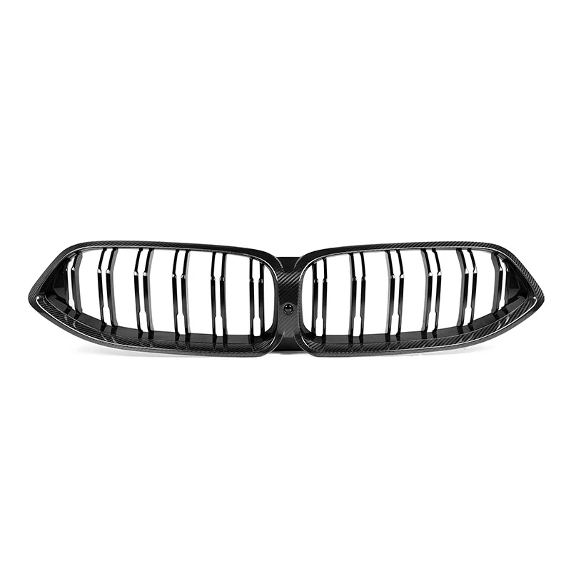 2 Slat Real Dry Carbon Fiber + ABS Front Sport Kidney Bumper Racing Grill Hood Grille For BMW 8 Series G14 G15 G16 2020-2022