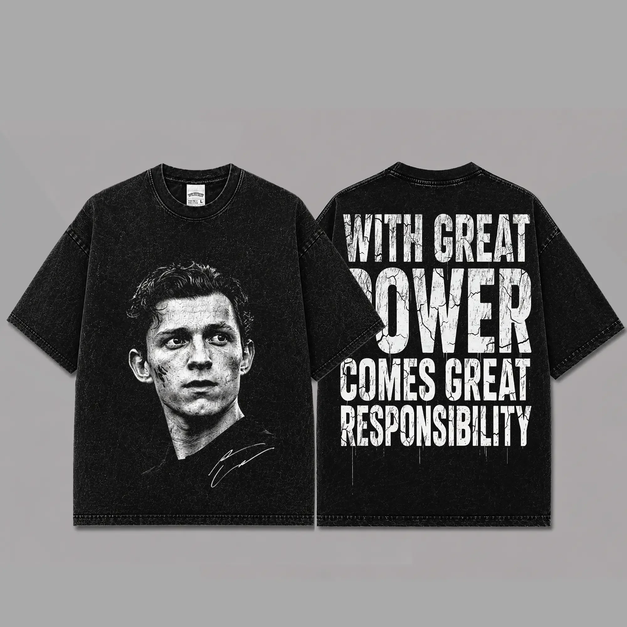 Tom Holland Inspired Oversized Black Graphic T-Shirt, Vintage Movie Actor Fan Tee, The Peter Shirt, Y2K Comic Style Streetwear Top, Black Cotton Unisex Tee, Retro Superhero Inspired Shirt, Gift for Movie Fans