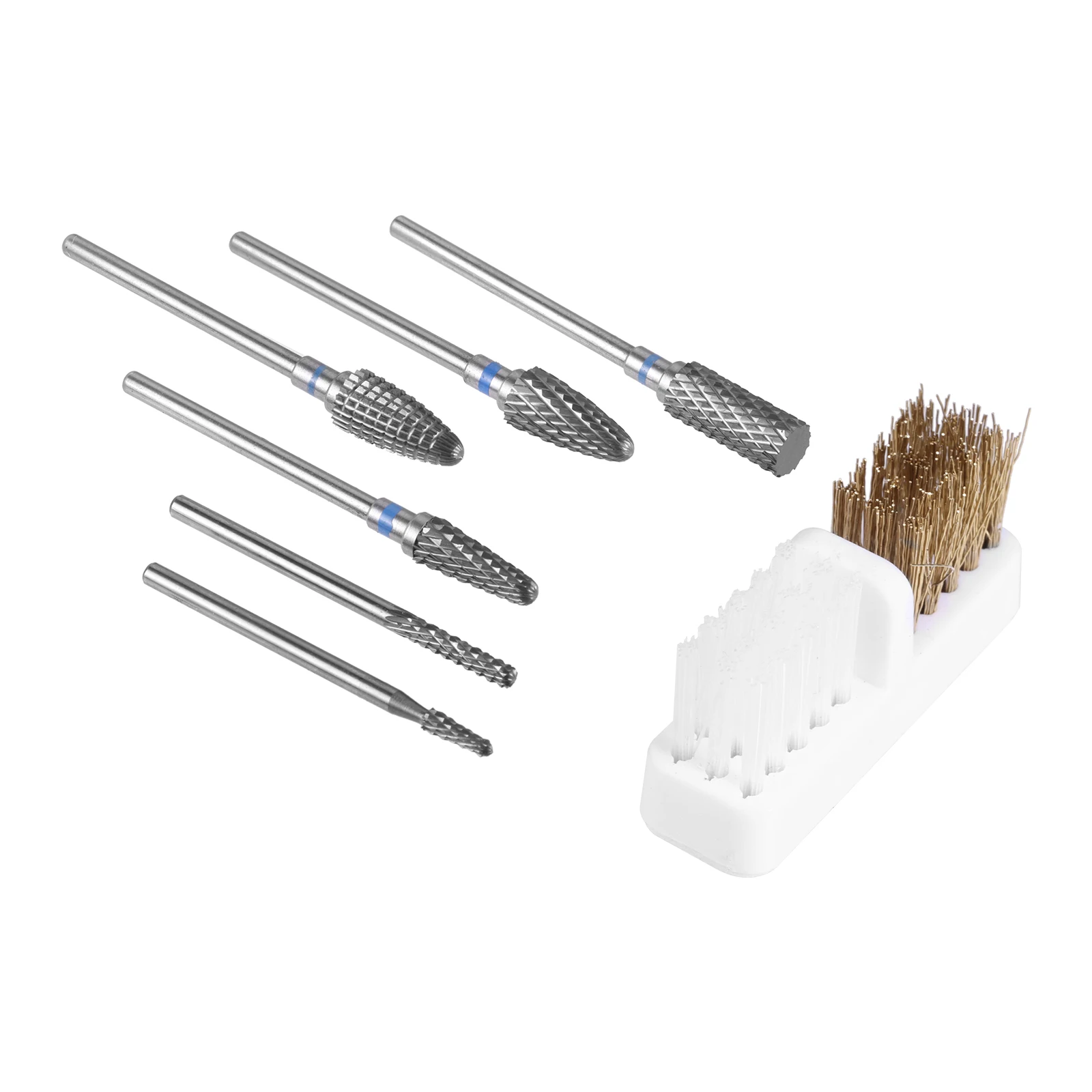 Brocas elétricas profissionais para unhas, 6 peças, haste de 3/32 ", com escova de limpeza para moagem, remoção, polimento, modelagem, corte grosso