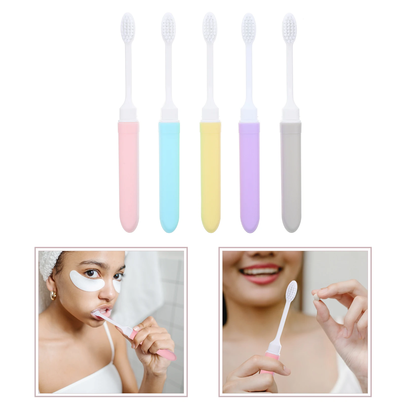 

5Pcs Foldable Travel Toothbrush Kit Soft Bristles Portable Lightweight Small Size Cases Pregnant Woman Adult Supplies