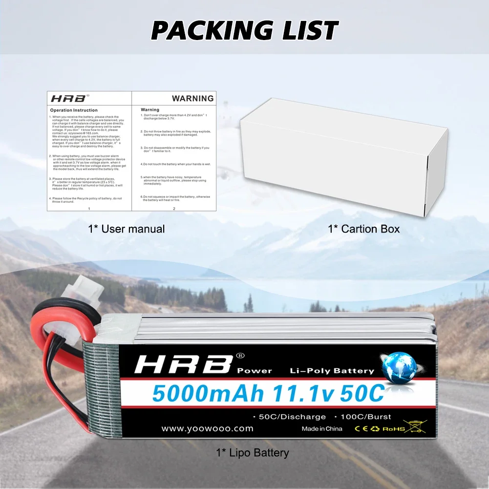 بطارية HRB-libattery لشاحنة تحكم عن بعد وسيارة وطائرة Truggy ، po mAh ، 3S ، oy V ، 50C