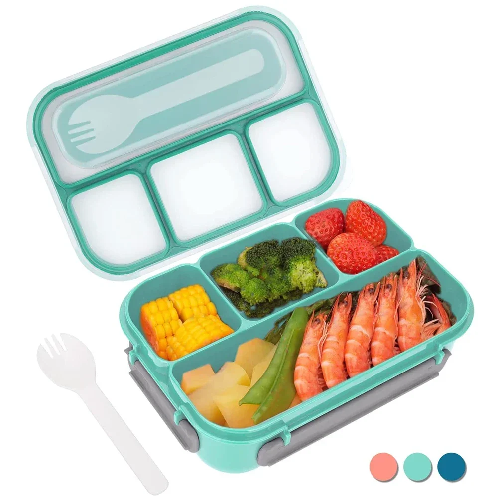 

Bento Box Ланч-бокс для взрослых, ланч-бокс, контейнеры для малышей, детей и взрослых, 1300 мл, 4 отделения, вилка, герметичная посудомоечная машина для микроволновой печи