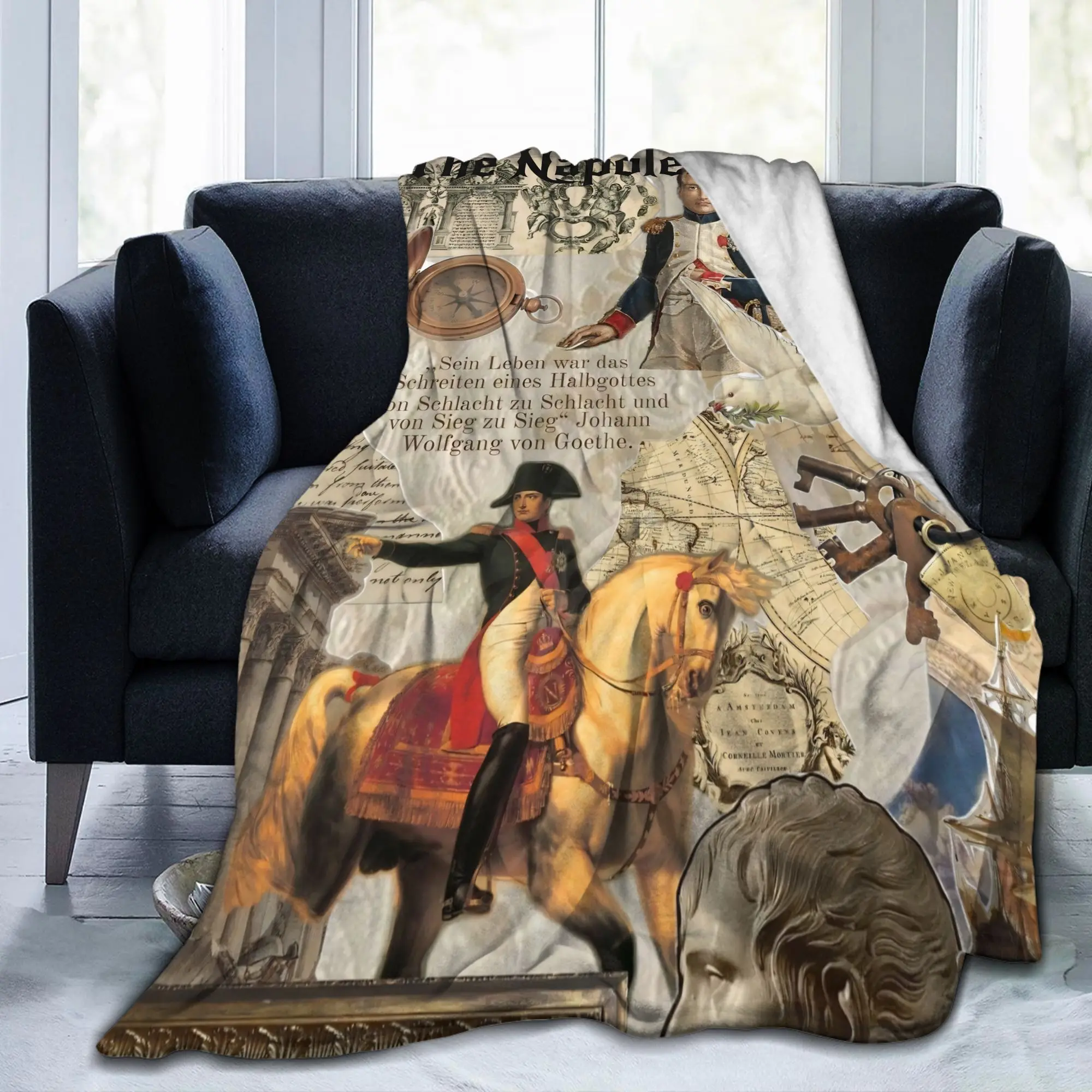 Napoleon Bonaparte Crossing the Alps Fuzzy Blanket Art Funny Bedding Throw Blankets for Home Lightweight Lounge Multi-function