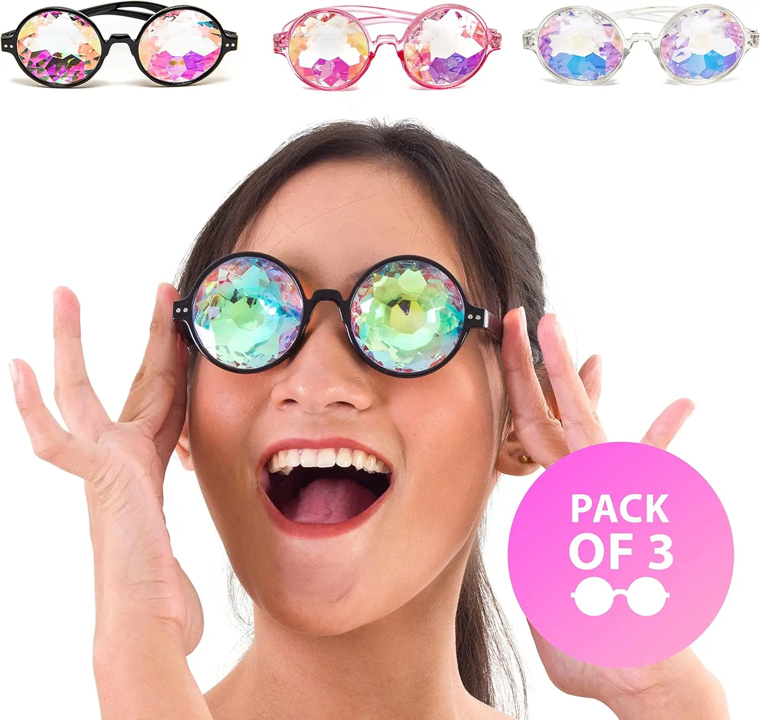 3pcs Kaleidoscope Glasses Trippy Psychedelic Rave Goggles Funky Prism Glasses for Raves Festival Accessories