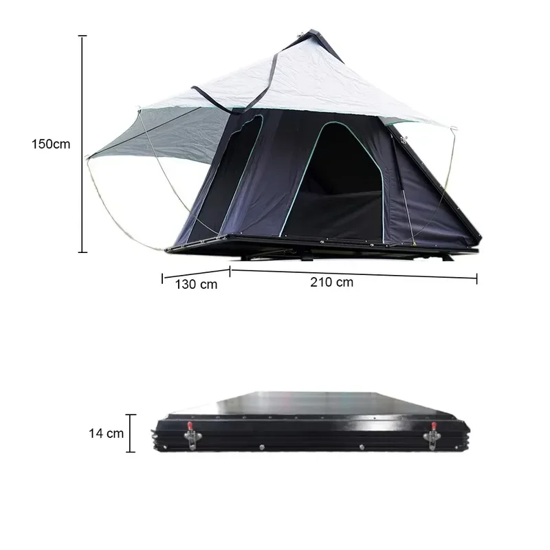 Elevated Triangle Hard Shell Folding Portable Waterproof Car Roof Top Tent Bigger Space for Camping Outdoor Travel