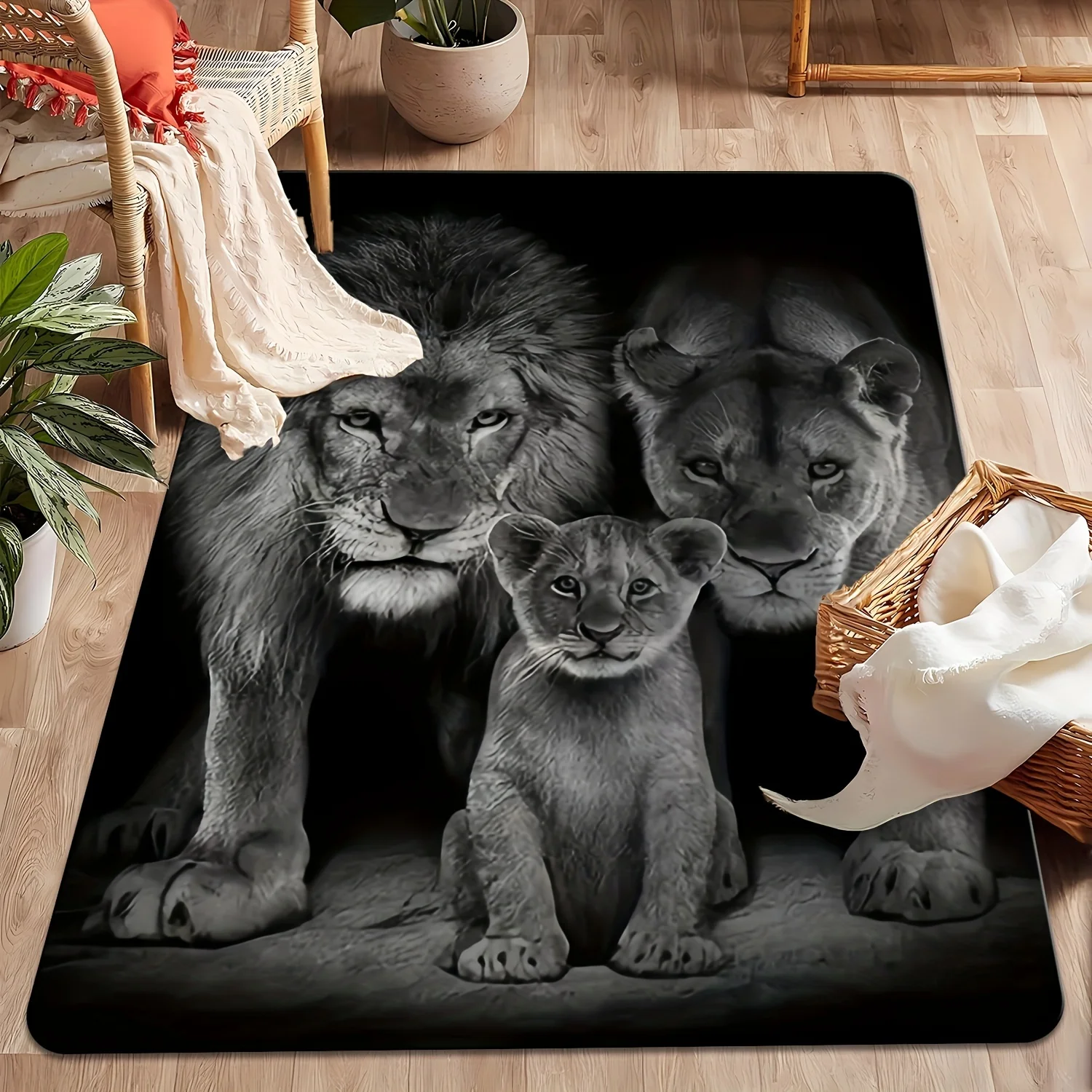 Dramatic Lion Family Photo Mat Doormat Rug Entryway Decor Safari Wild Life Animal Print Artistic Runner for Home Decoration