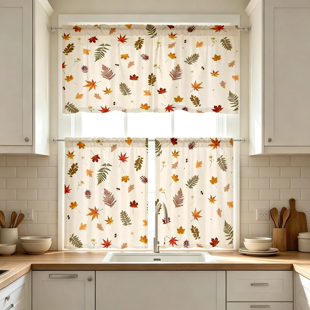 Fall Kitchen Curtains, Maple Leaf Fern Autumn Fall, Digital Print, Kitchen Dining Room, Rod Pocket Polyester, Home Decor