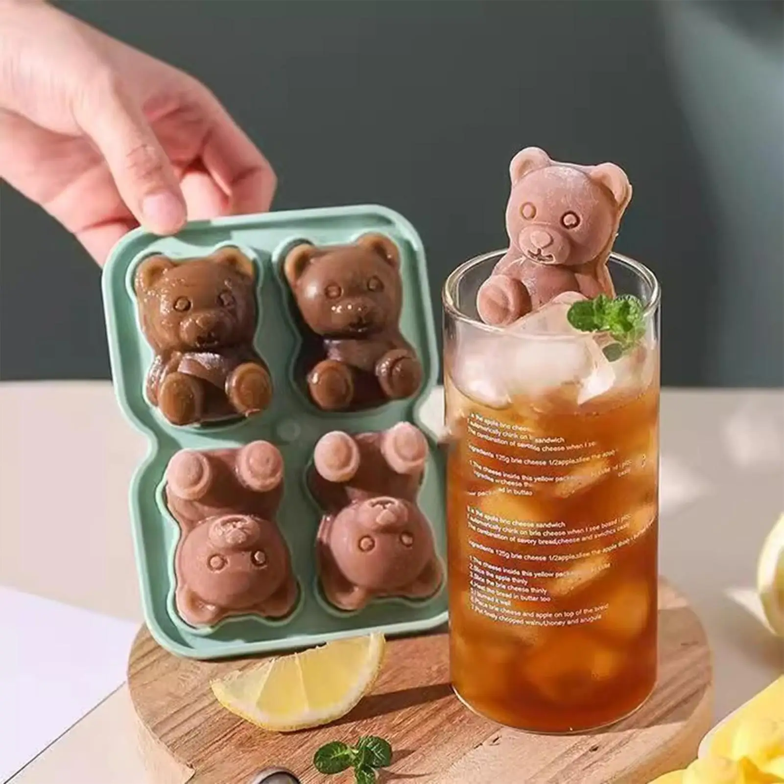 Silicone Food Grade Bear Shape Container Ice Cubes Mold Bear Silicone Freezer Molds for Kitchen Refrigerator Dining Family