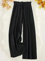 Pantalones de pierna ancha de Color sólido a la moda para mujer de talla grande 1XL-5XL, pantalones largos sueltos de cintura alta con cordón elegante informal para mujer