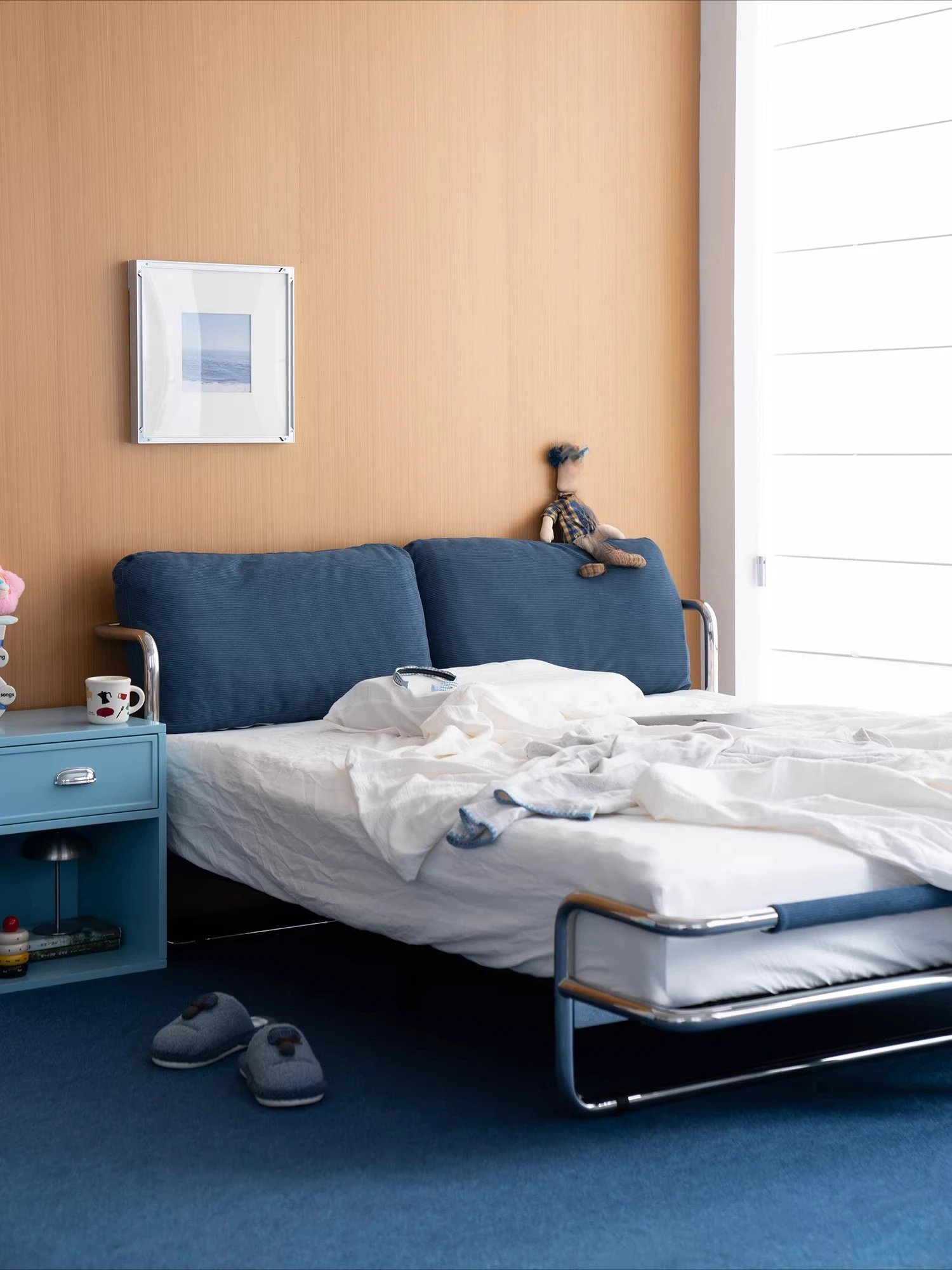 Bauhaus home master bedroom small apartment stainless steel wrought iron double bed