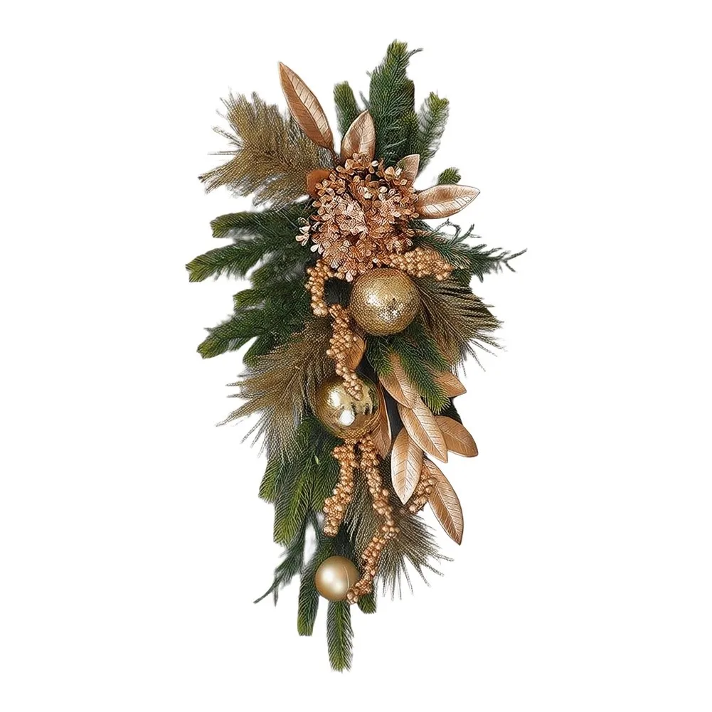Gold Artificial Pine Garland 55cm for Christmas Door Decor Window Stair Railing For Home Farmhouse Fireplace Wedding Event
