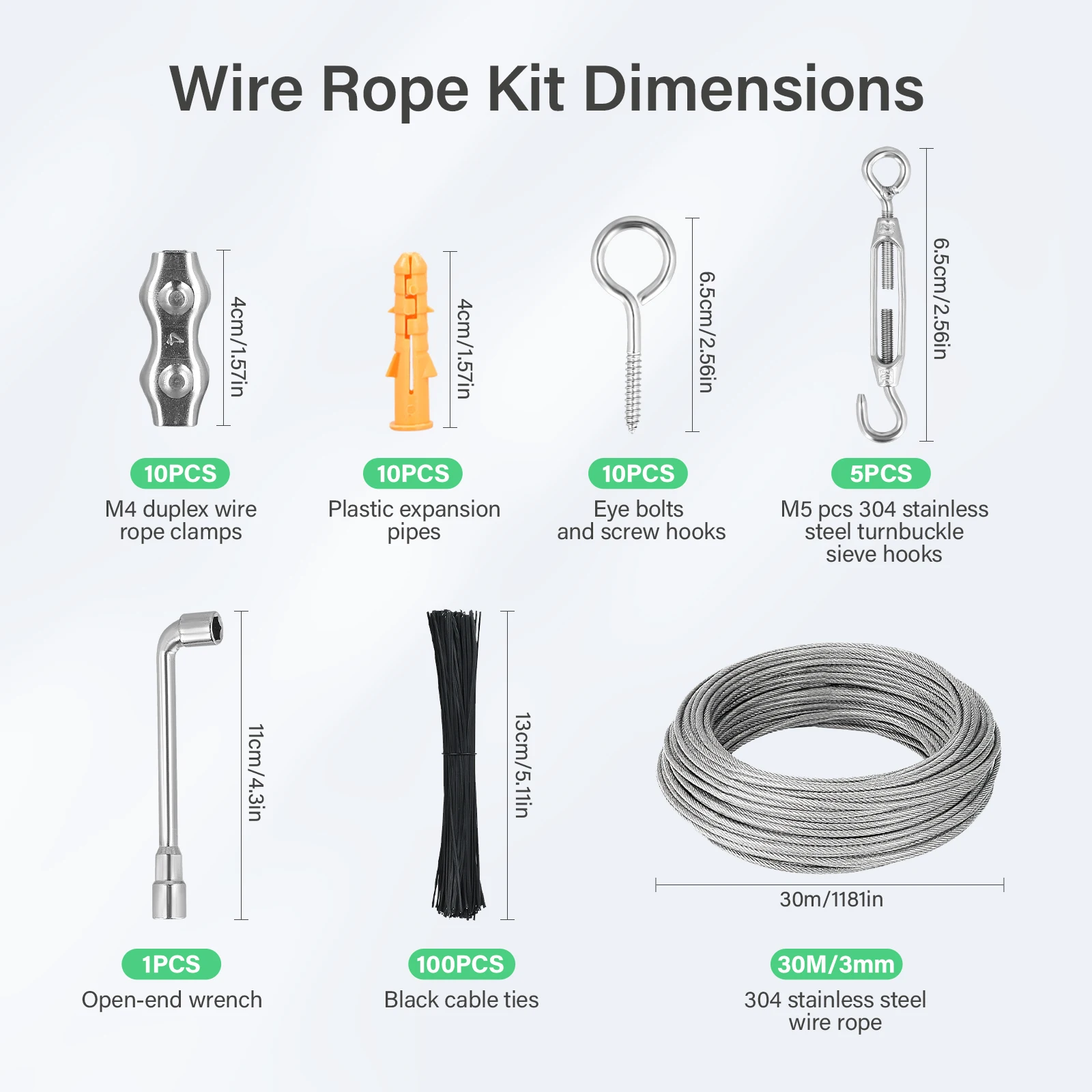 30M Wire Rope 304 Stainless Steel Wire Rope 3mm Steel Rope With Eyes Kit For String Light Suspension Laundry Line Rankhilps
