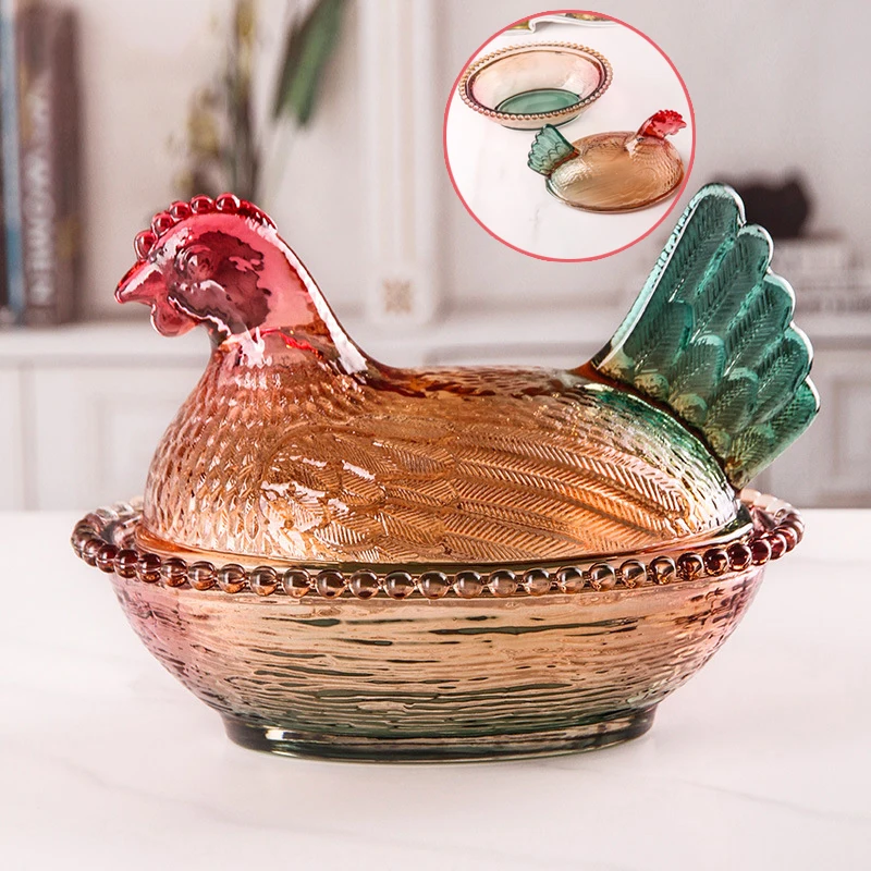 

Chicken Crystal Glass Storage Jar With Lid Chicken Candy Dish Food Container Perfect For Candy, Sugar, Snacks, Or Tabletop Decor
