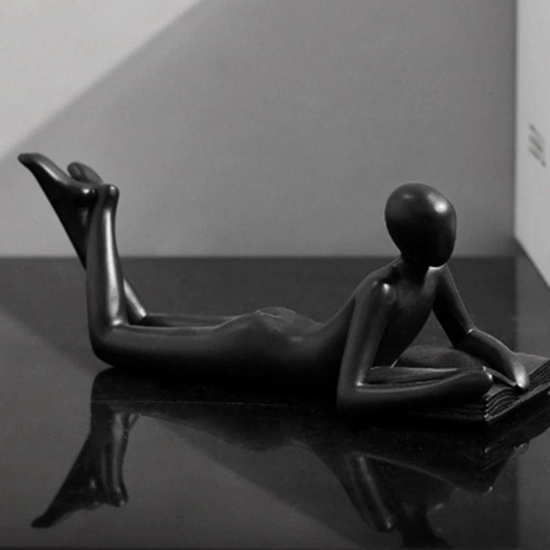 隆起-北欧の読書像樹脂の置物、デスクトップの装飾彫刻、現代美術の装飾品、ホームオフィスの装飾工芸品