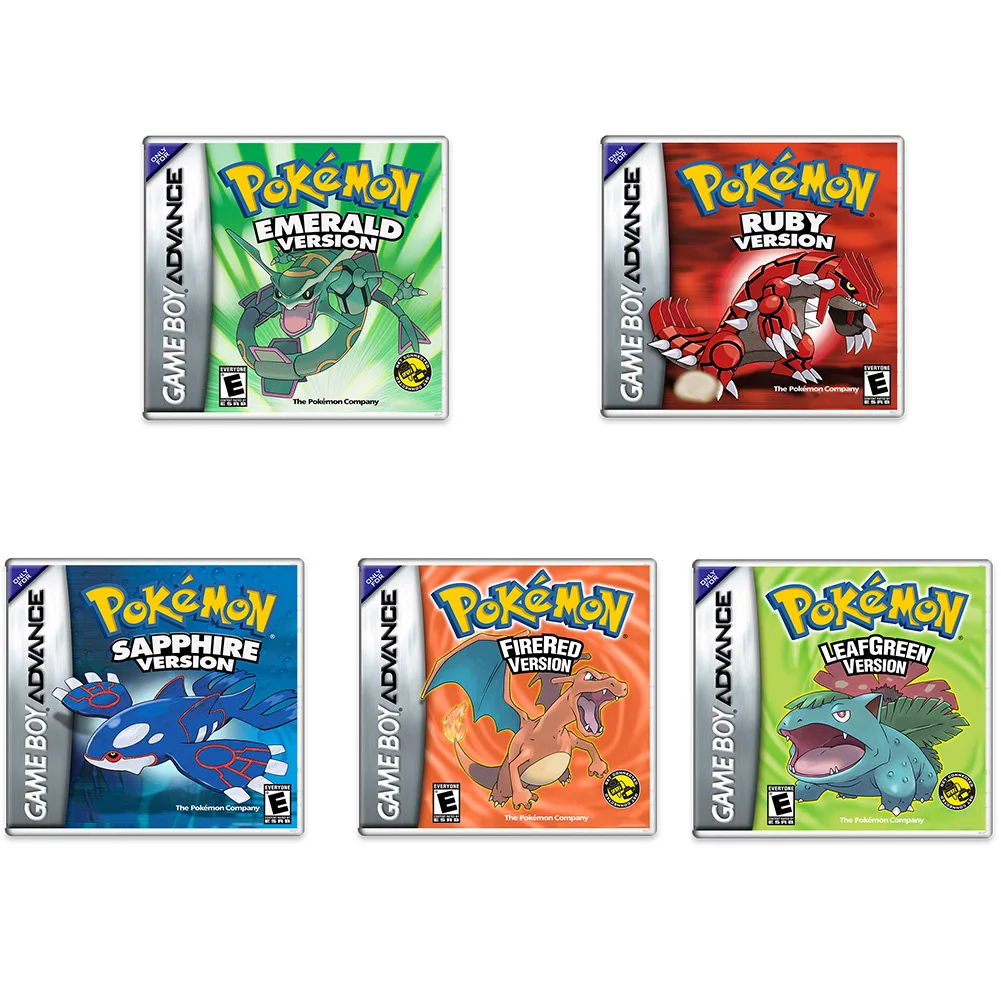 NEW Pokemon Series Emerald FireRed Leafgreen Ruby Sapphire 5 Versions GBA Game in Box for 32 Bit Video Game Cartridge No Manual