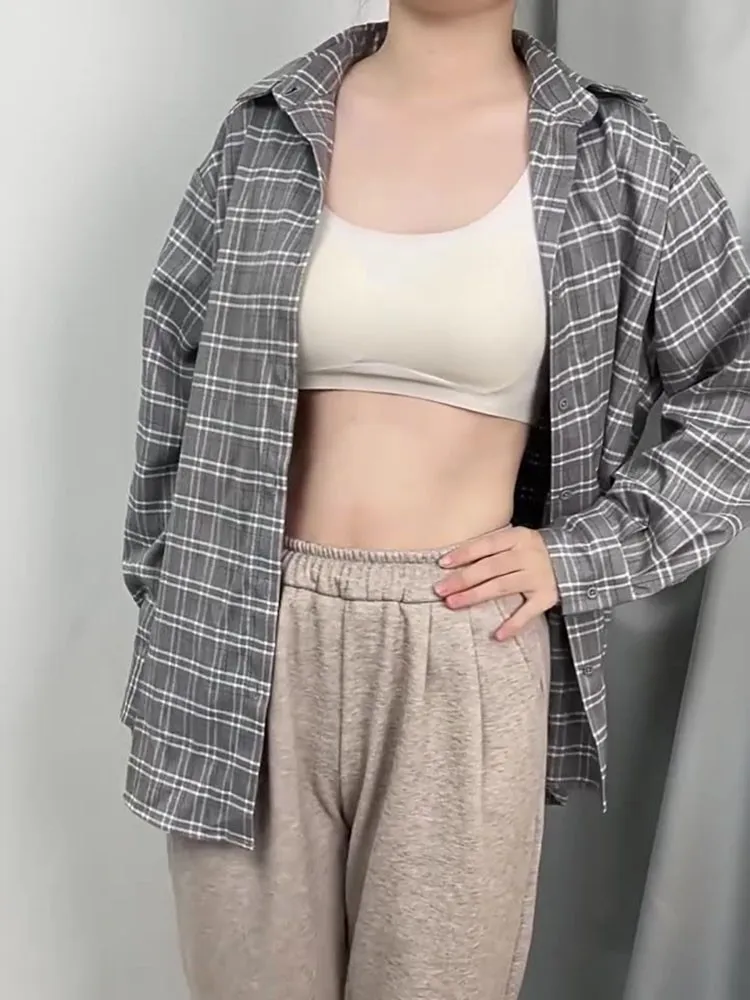 Neues Herbst-beiläufiges loses kariertes Damenhemd, Damenbluse, Vintage-Kleidung, elegante Damenhemden, kariertes Damenhemd, Hemden weiblich