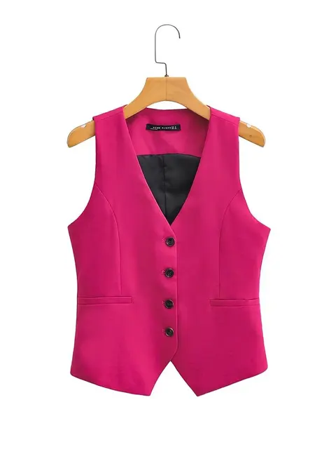 Moda damska z dekoltem w szpic kieszenie bez rękawów krótka kamizelka kurtka biurowa jednorzędowa szczupła kamizelka bluzki CT2208