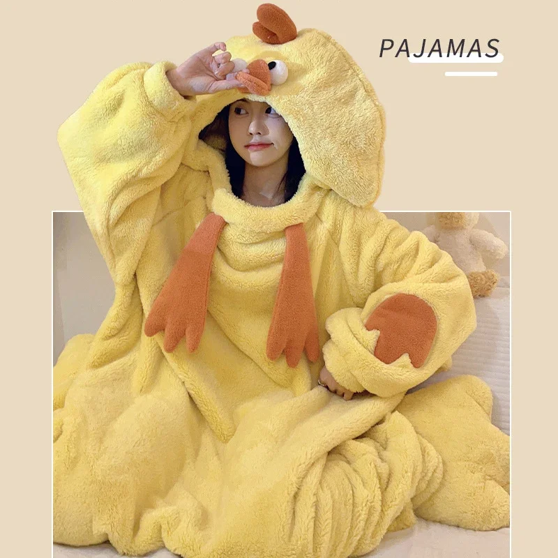 Onesie for Adults Chicken One-piece Pajamas Flannel Cosplay Costume Halloween Jumpsuit Couple Sleepwear Onsies Pajamas for Woman