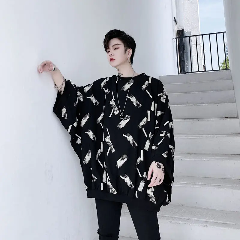 Fashion O-Neck Loose Printed Batwing Sleeve T-Shirts Men\'s Clothing 2024 Spring New Oversized Casual Tops All-match Tee Shirt