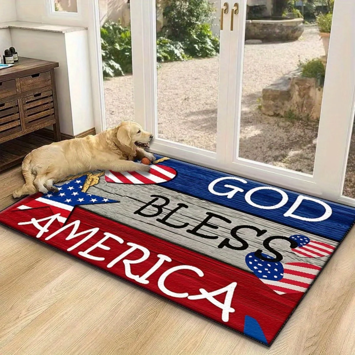 American Flag Doormat God Bless America Patriotic Door Mat Independence Day Washable Decor