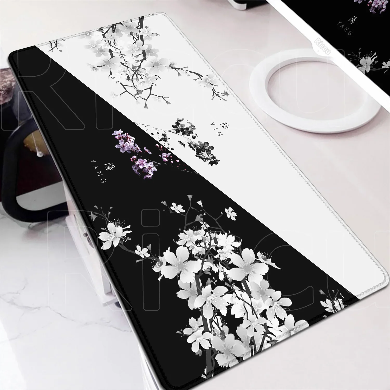 

Anime Office Gamer Keyboard PC Deskmat Japan Cherry Blossom Mice Pad XL Black And White Gaming Lock Edge Thicken Sakura Mousepad