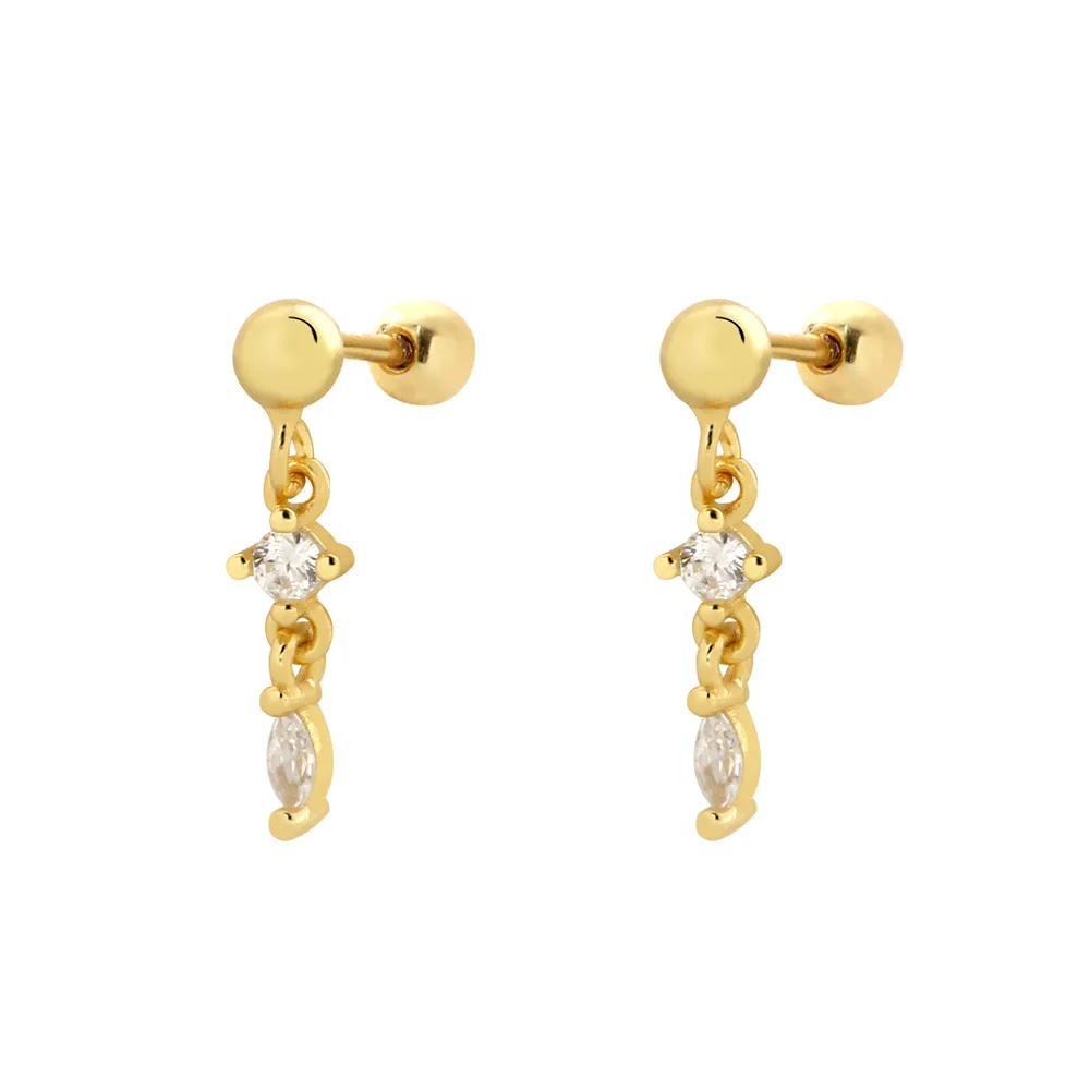 

CCFJOYAS 925 Sterling Silver Clear Zircon Tassel Screw Stud Earrings for Girl Light Luxury Mini Cute ear bone nail Body Jewelry