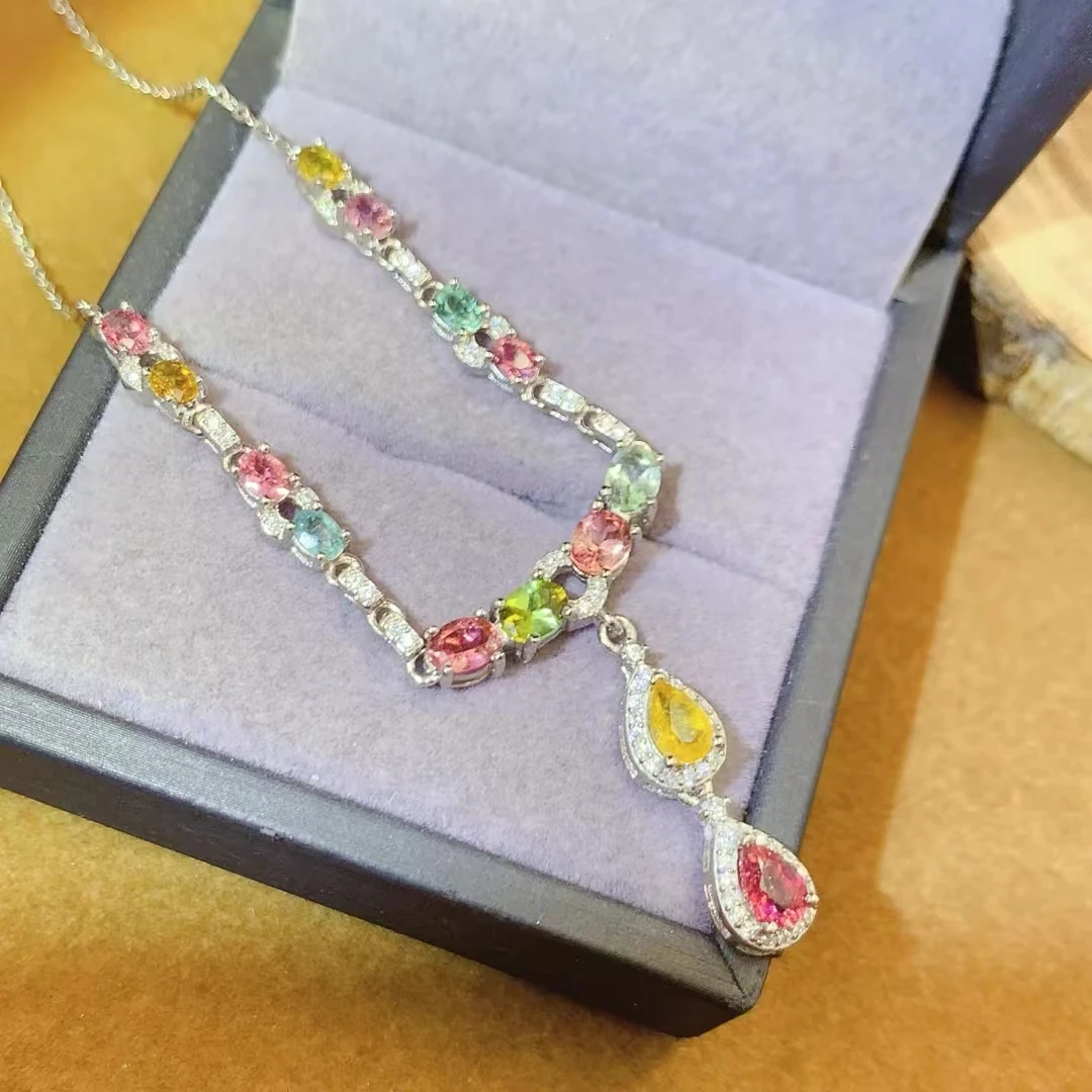 KJJEAXCMY Women's Necklace| Natural Brazilian Tourmaline with S925 silver , electroplated color retention process, high-clarity