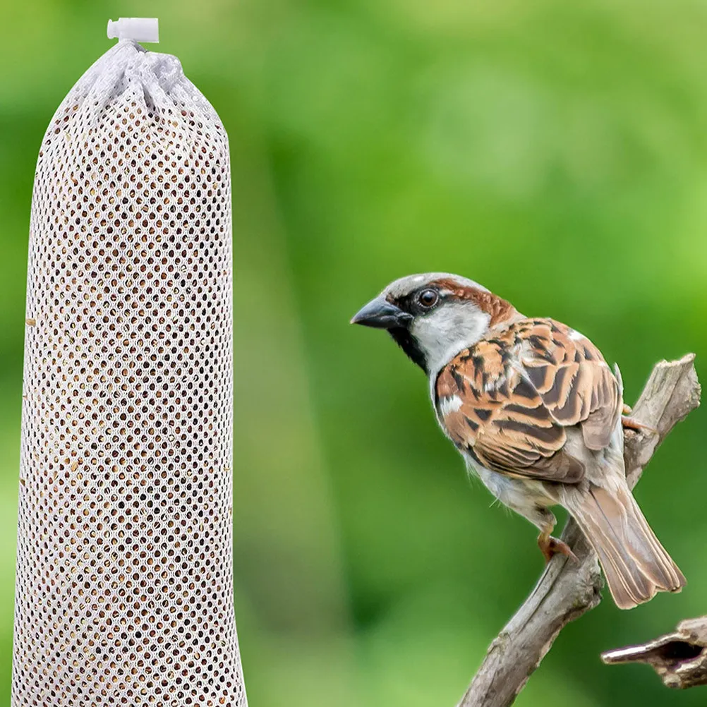 4Pcs Finch Feeding Sock White Polyester Hexagonal Mesh Bird Food Sack Garden Yard Hanging Wild Bird Feeder Instant Windproof