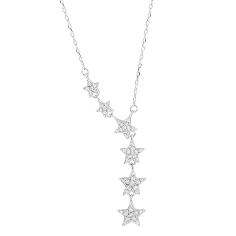 F42F Sophisticated Silver Y Drop Necklace with Star Memorable Birthday Present Adjustable Chain Necklace for Women and Girls