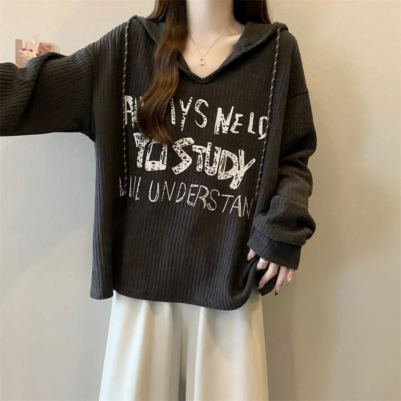 

Женская толстовка с длинными рукавами и принтом в ленивом стиле, новинка 2025, осень-зима, свободный топ с капюшоном