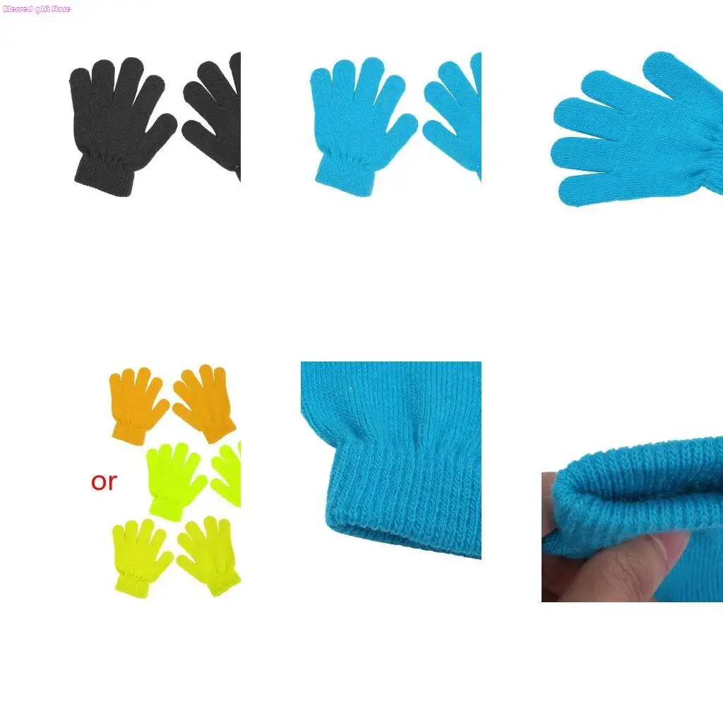 

D0JC Зимние эластичные перчатки для мальчиков и девочек, вязаные перчатки с длинными пальцами для малышей, многоцветные