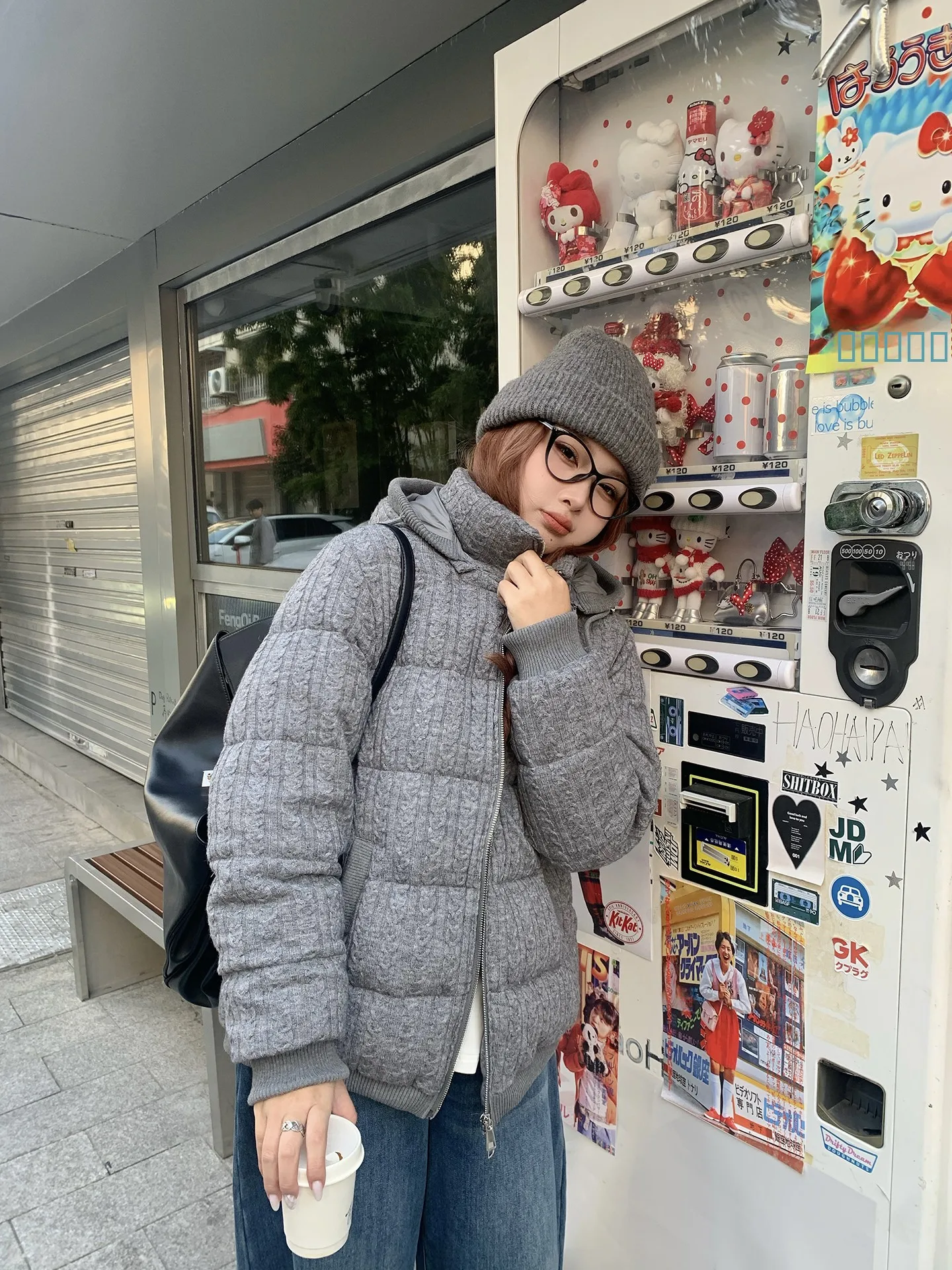 

Herwear Casual Sle Women's Puffer Jaet with Hat Texture Sensation Fatter MM Loose ey Twist Knotted Du down Coat