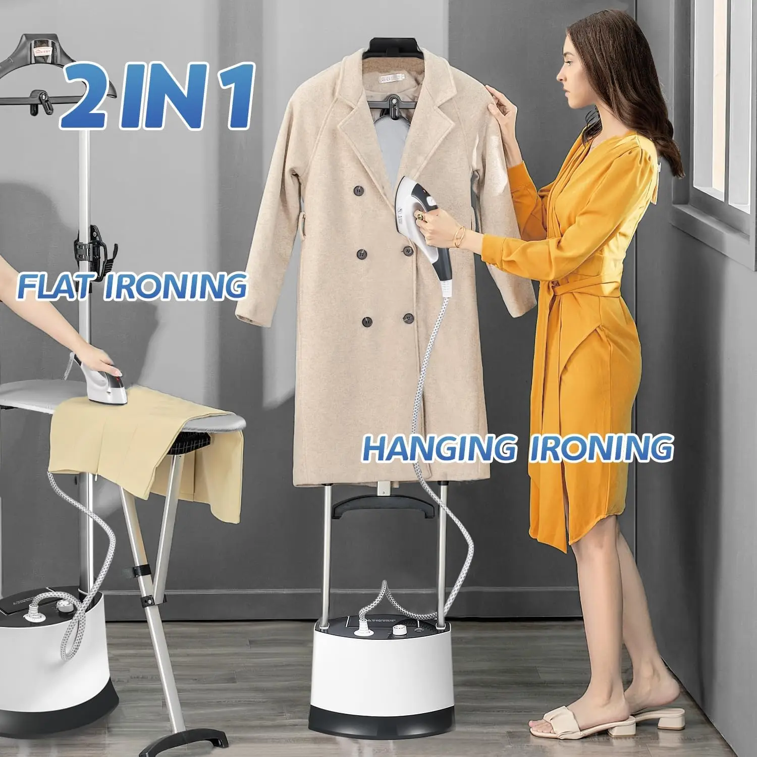 Garment Steamer for Clothes Suitable For All Fabric Types, Flat Hanging Iron Rapid Heats in 25s for 1 Hour Powerful Steam