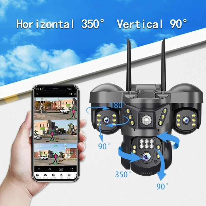 15MP HD Three Screen Wifi IP Camera Outdoor Three Lens 4G Cameras Human Detection IP66 CCTV Video Security Surveillance Cam
