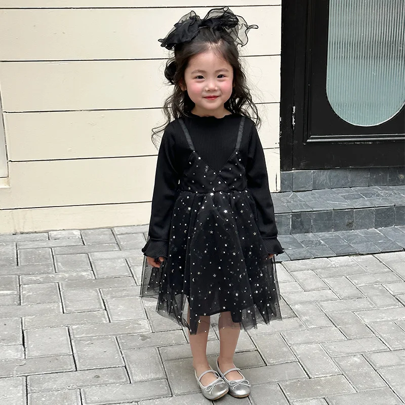 

Girls Dress Korea Style 2024 Spring New Solid Color Gauze Dress Dot Halter Top Princesses Baby Fashion Kids Spring Clothes