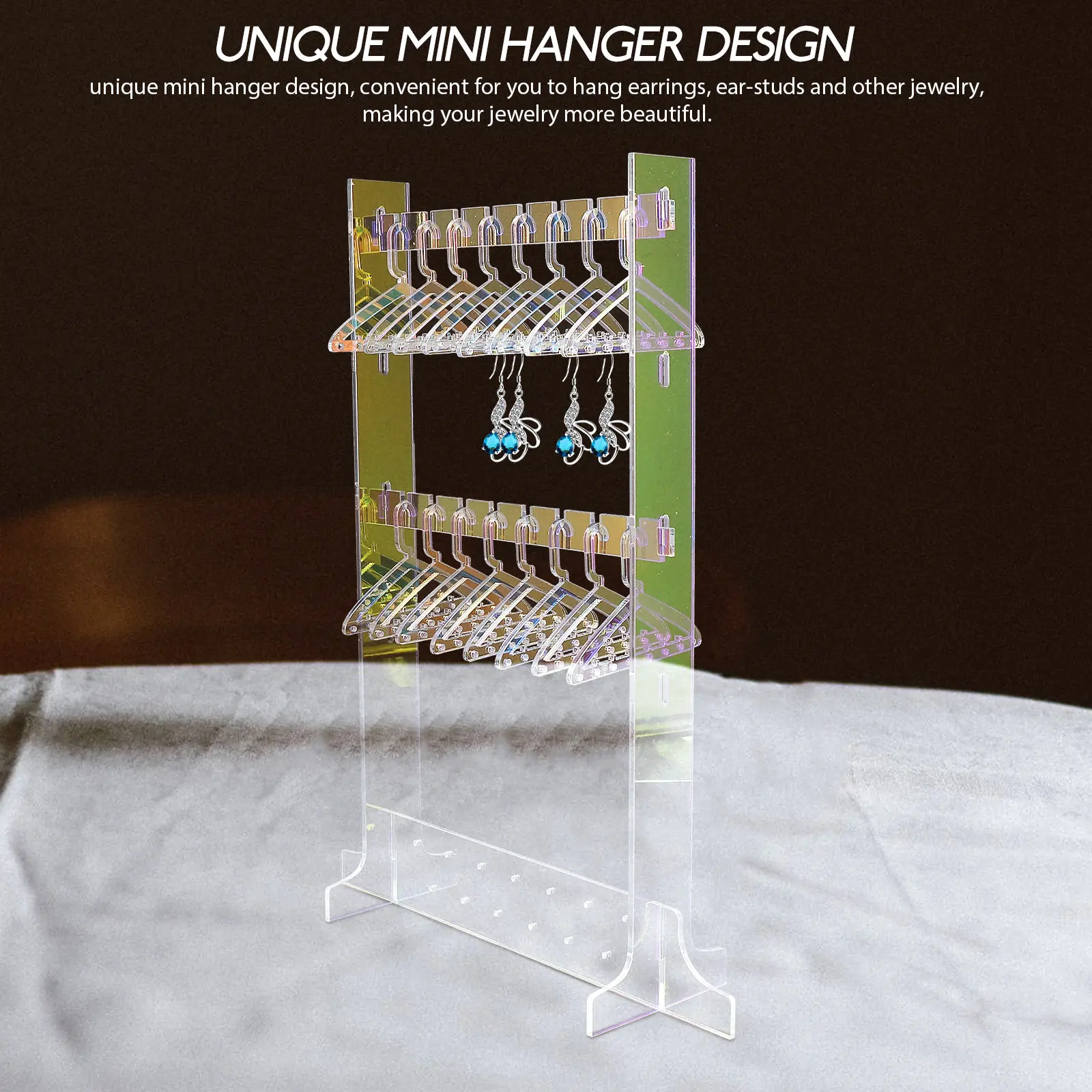 1Set Wall Mountable Hanging Jewelry Display Rack Clothes Hanger Design Earring Holder Studs Danglers Necklace Organizer Storage