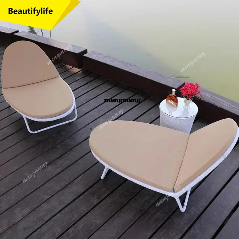 X188 Rattan Adults Folding Chair Beach Reclining Sun Lounger Lounger Folding Chair Wide Outdoor Living Chaise Pliante Furniture