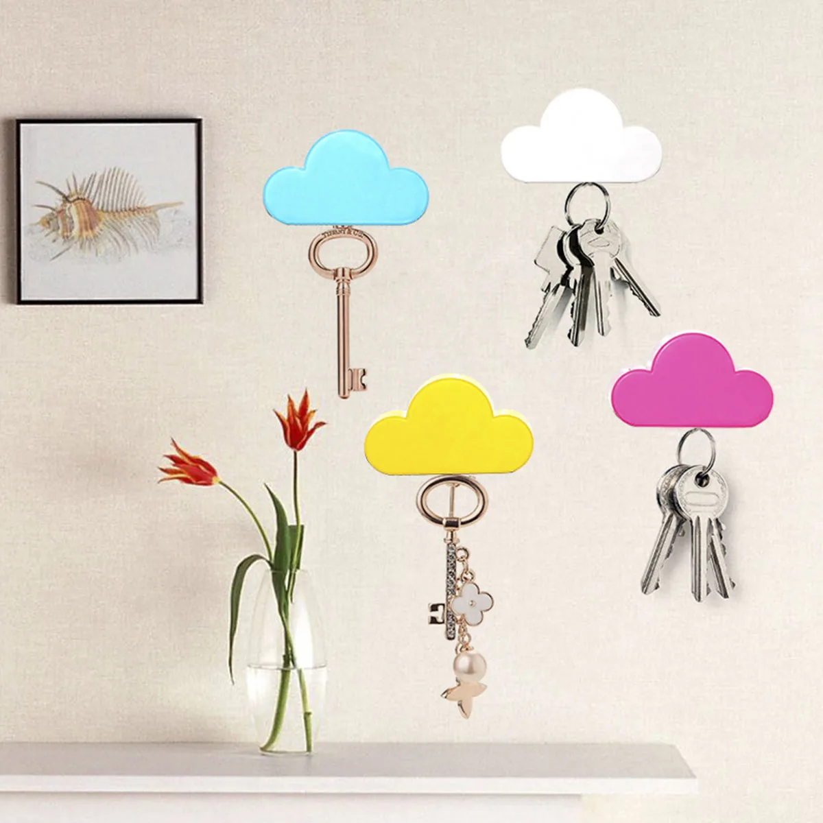 White Cloud Magnetic Key Holder  for Wall Hanger Organizer Easy to Mount  Powerful Magnets Keep Keychains Securely