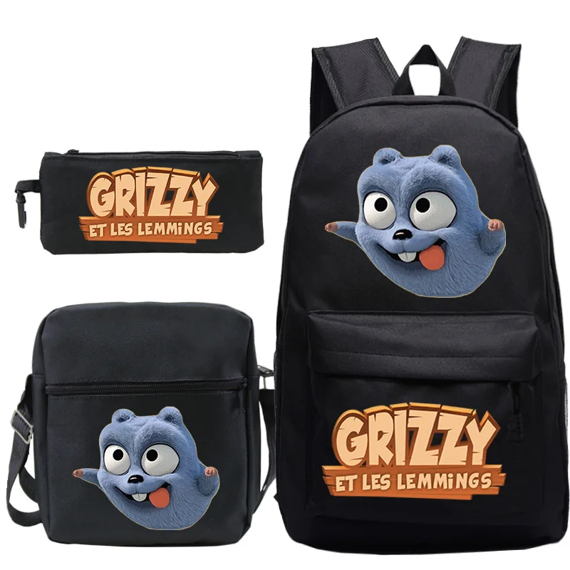 Cartoon Grizzy And Les Lemmings Backpack 3Pcs Set Student School Bags Boys Girls Bookbag Travel Rucksack Anime Backpacks Mochila