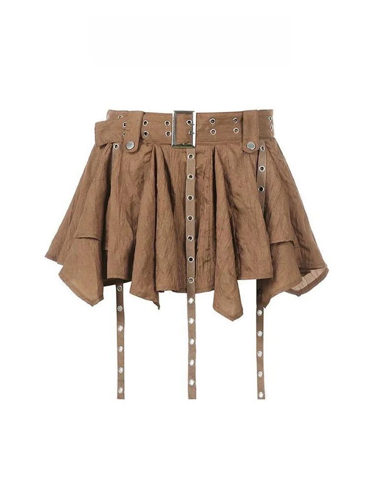 

Retro Brown Pleated Skirt for Women Autumn New Sle Small Size Post Aalyptic Wind Irregular f Body Skirt