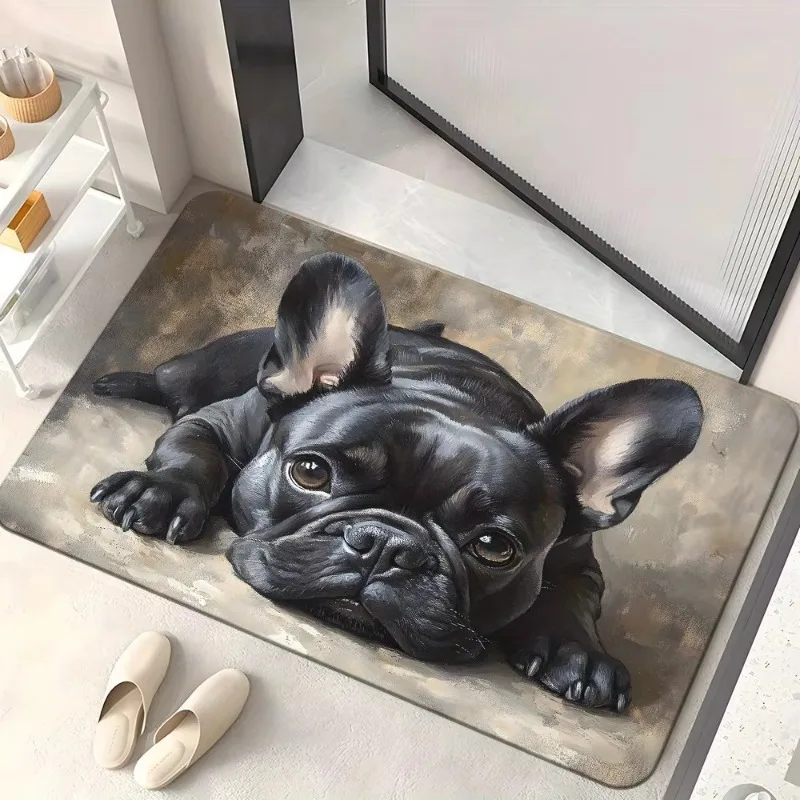 1pc French Bulldog Cute Dog Floor Printed Mat, Non-slip Mat, Machine Washable Polyester Fabric, Suitable for Bedroom Living Room