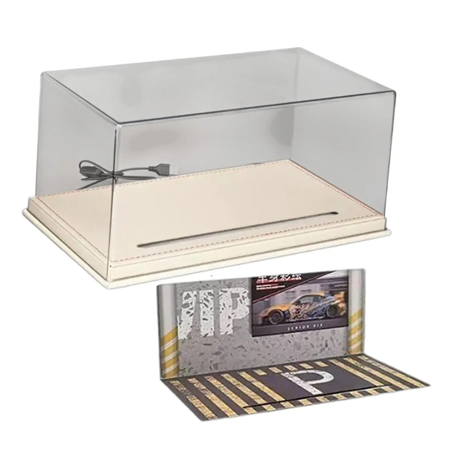 

1:24 Diecast Car Display Case with Parking Lot Scene Showcase Protection Dustproof Collectibles Tabletop Decor for Gifts