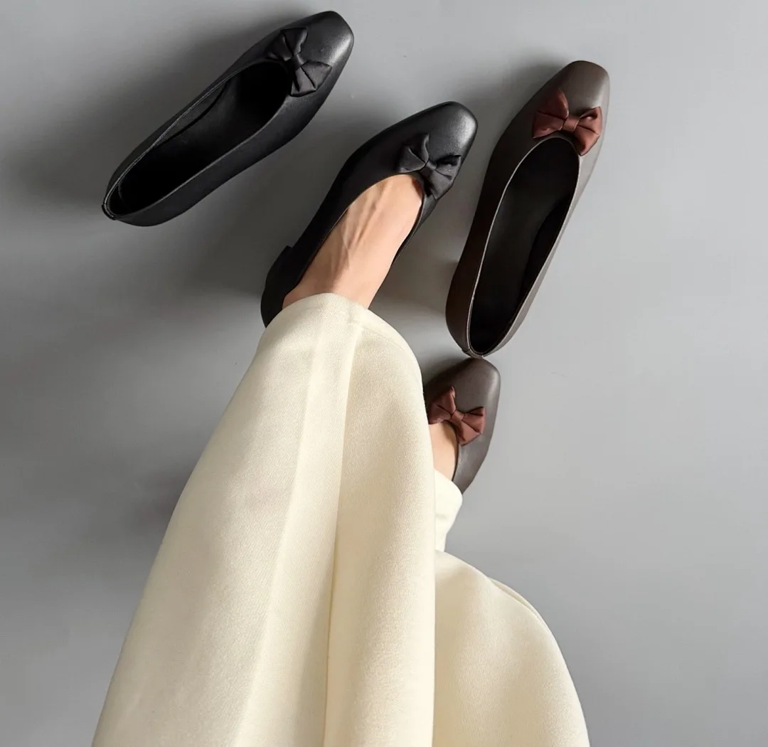 

Maxdutti 2026 Spring Summer French Retro Bow 4cm Thick Heel Loafers Elegant Genuine Leather Woman Shoes Shoes For Woman