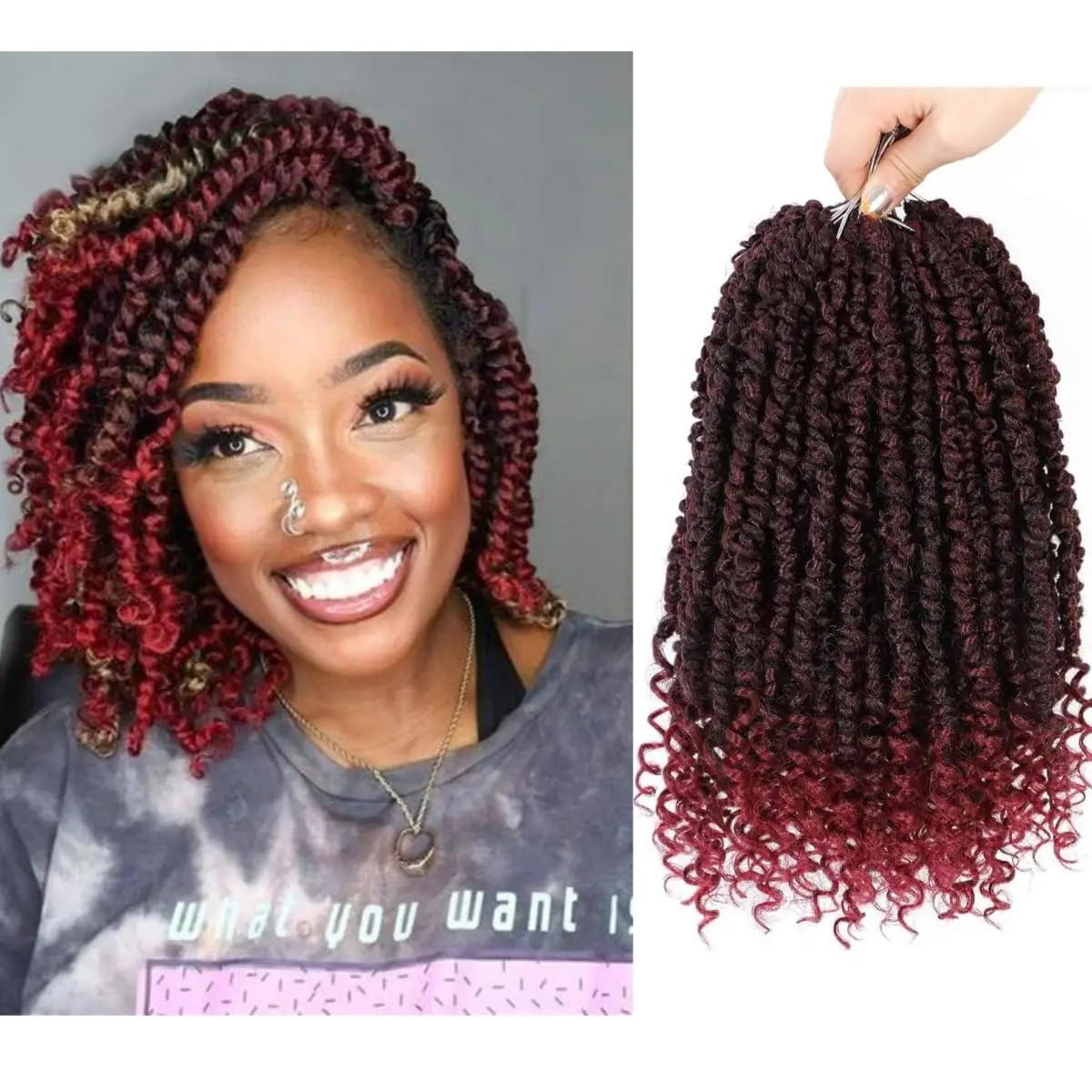 Passion Twist Häkelhaar, vorgefertigt, 8/12/14/16 Zoll, kurze, vorgefertigte Häkelzöpfe für schwarze Frauen, synthetische Haarverlängerungen. – Detail 9