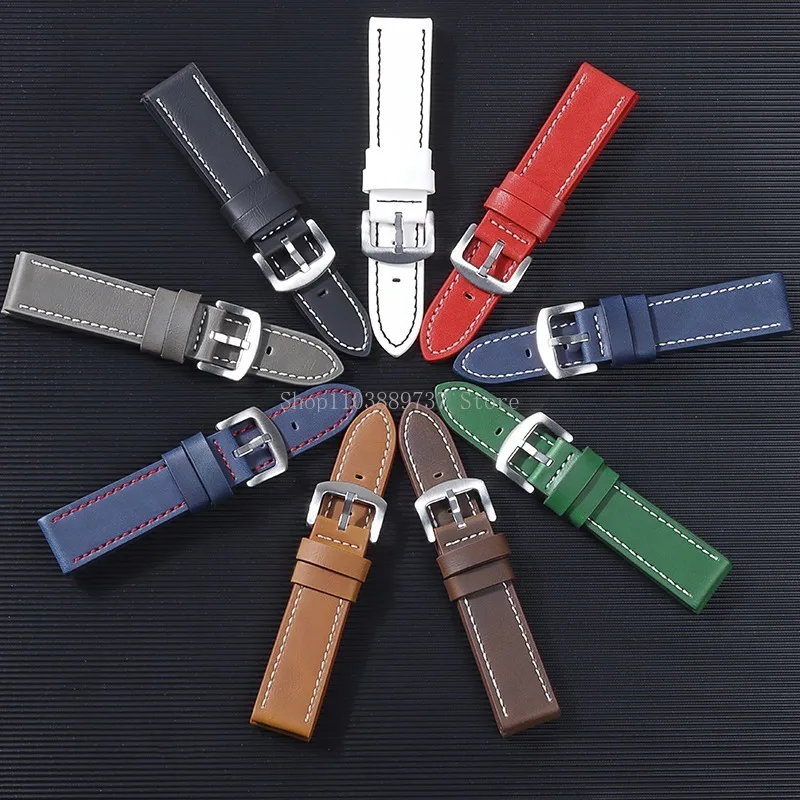 Genuine Leather Universal Straps Men Women Vintage Watchband Sport Bracelet 18mm 20mm 22mm 24mm Replacement Wristbands for Omega image 6