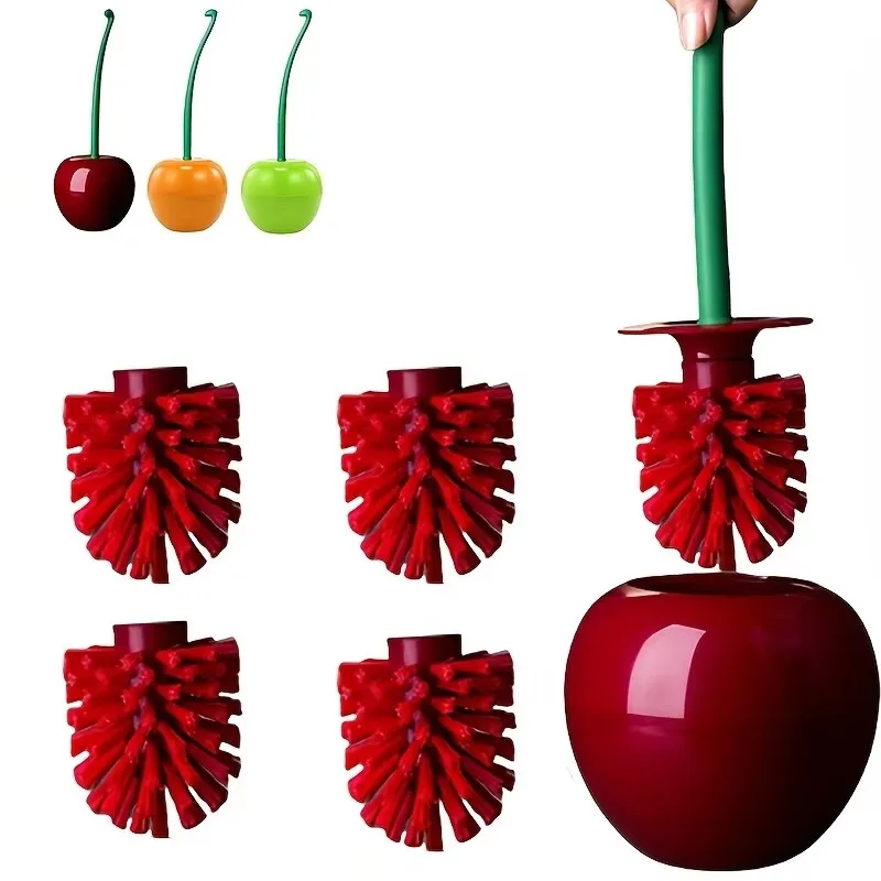 Red Orange Green Cherry Shaped Toilet Brush Set Long Handle for Bathroom Corner Cleaning Replaceable Nylon Soft Bristle Accessor