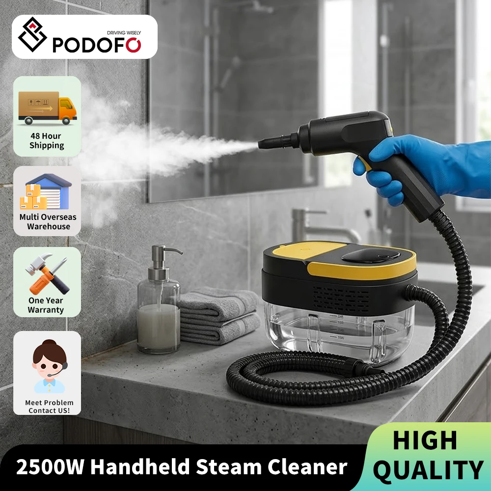 Podofo Limpiador a Vapor de Mano de 2500W de Alta Presión y Alta Temperatura con Velocidades Ajustables para Aire Acondicionado, Cocina, Coche, Muebles, con Tanque de Agua de 1.6L