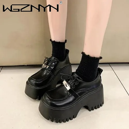 여성 메리 제인 로리타 신발, 레이스업 로퍼, 여학생 유니폼, 8cm 하이힐 플랫폼, 사무실 신발, 코스프레 여성 신발 