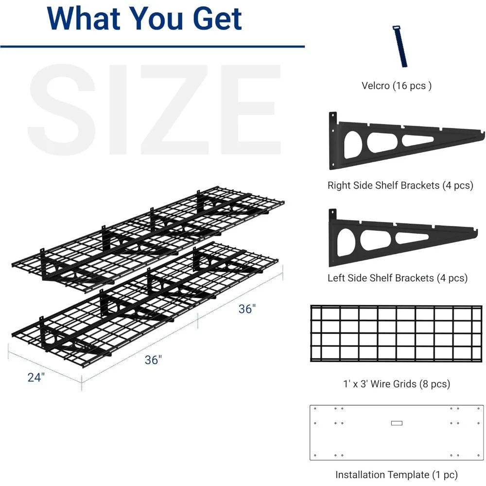عبوتان من رفوف المرآب مقاس 2 × 6 أقدام مقاس 24 بوصة من 72 بوصة رف تخزين المرآب أرفف عائمة، أسود، سلسلة كلاسيكية #2